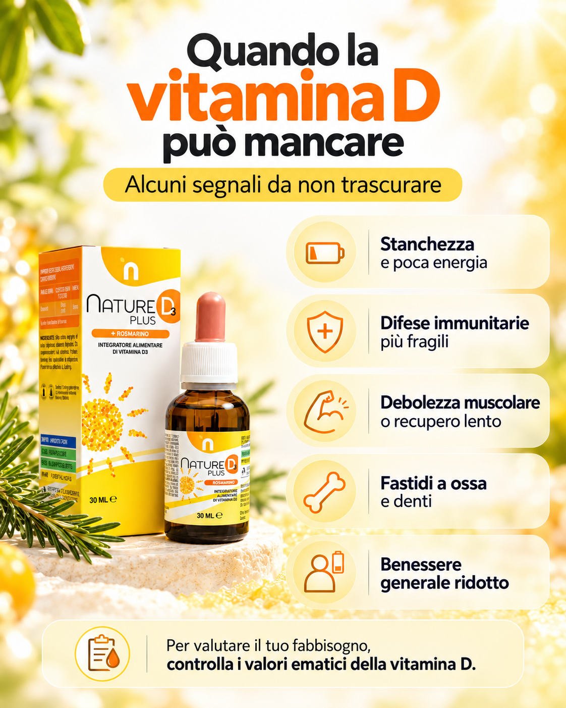 Nature D3 Plus - Vitamina D3 per Funzione Cognitiva e Benessere delle Ossa