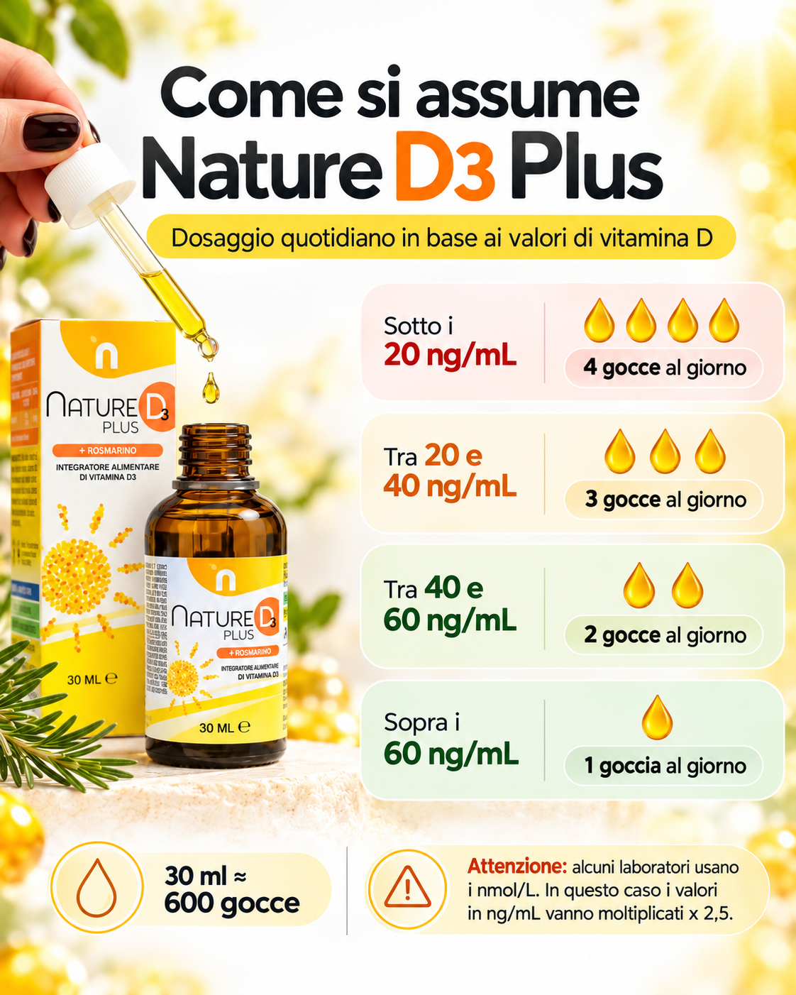 Nature D3 Plus - Vitamina D3 per Funzione Cognitiva e Benessere delle Ossa